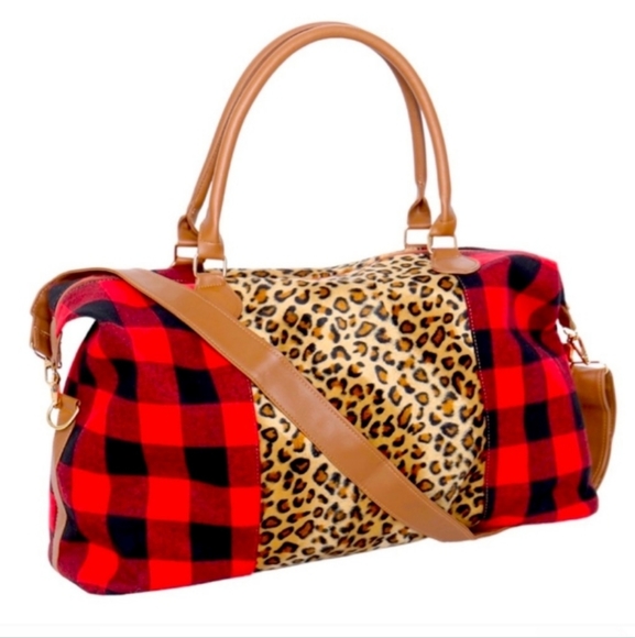 Handbags - WEEKEND TOTE BUFFALO PLAID AND LEOPARD PRINT NWT